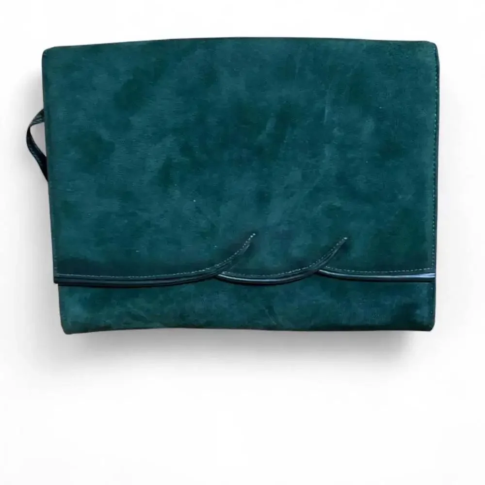 Crouch & Fitzgerald Vintage Green Suede Envelope Clutch